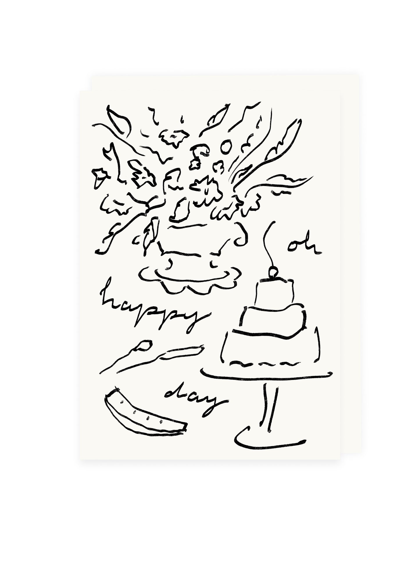 Fold-out card 'oh happy day' flowers and cake (risograph)