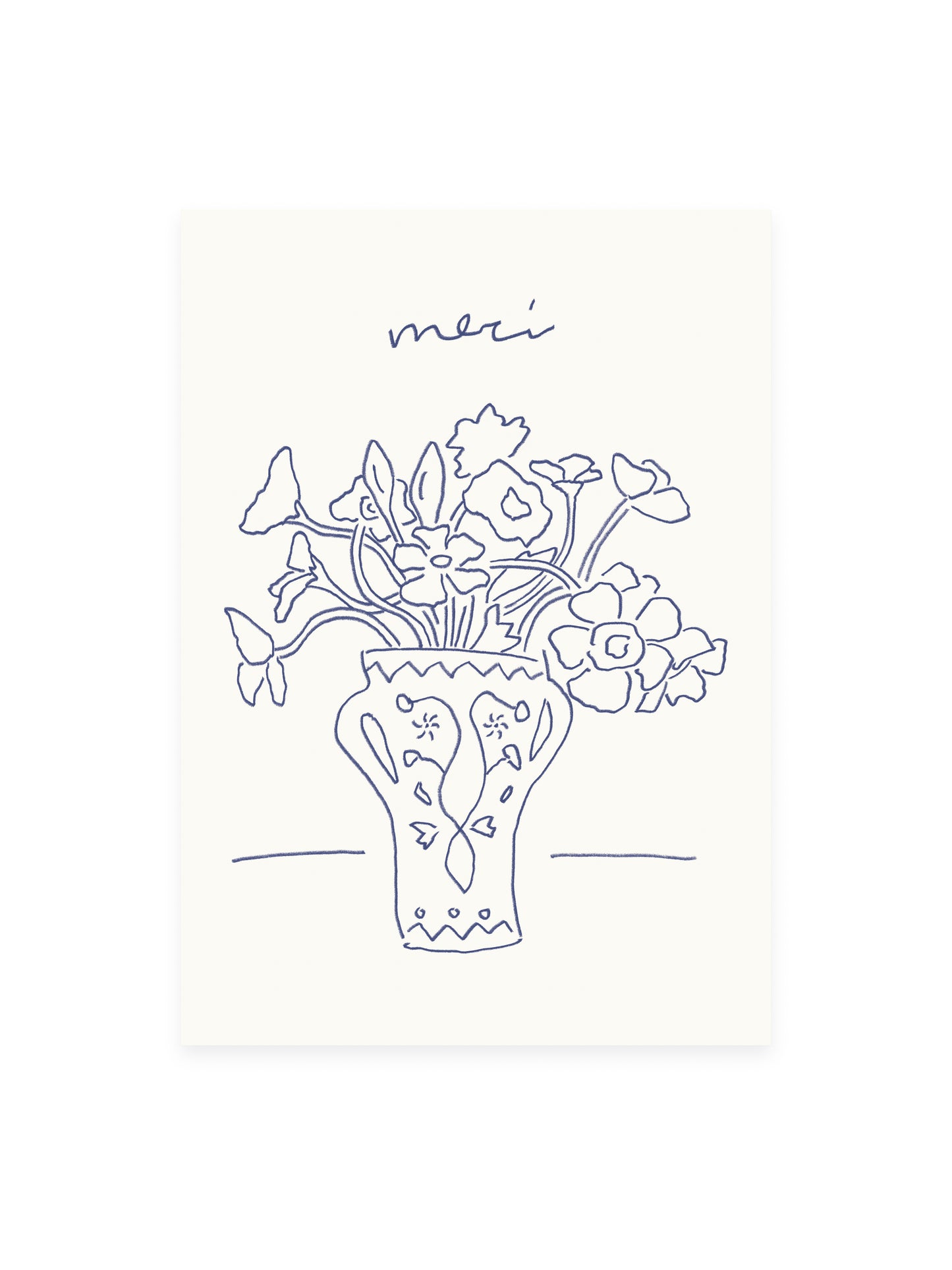 Postkarte 'merci' Blumenvase (Risographie)