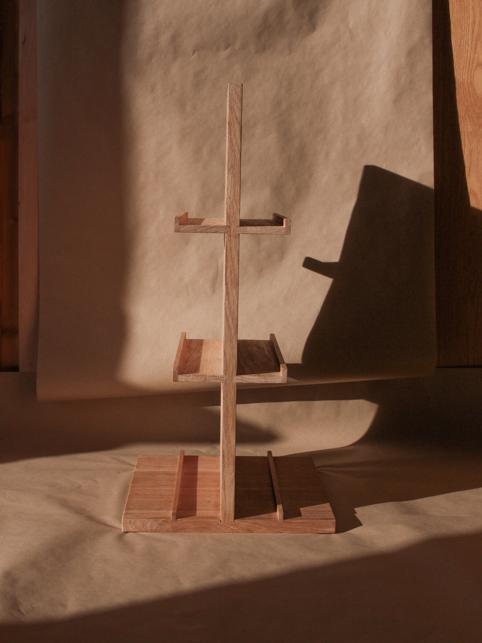 Double-sided solid oak card display for 12–18 cards