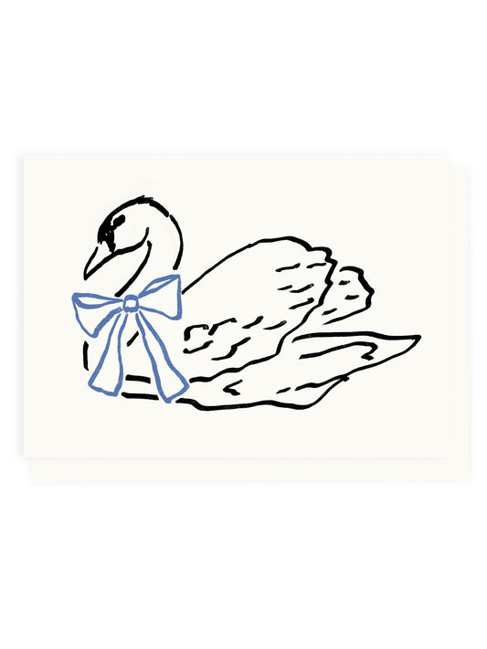 Klappkarte Schwan mit Blauer Schleife (Risographie)