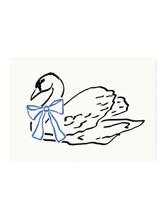 Postkarte Schwan mit Blauer Schleife (Risographie)