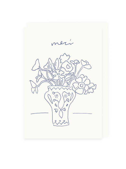 Klappkarte 'merci' Blumenvase (Risographie)