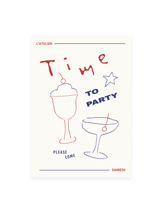 Postkarte 'Time to Party' (Risographie)