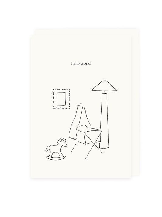 Klappkarte 'hello world' Beige Kuvert (Risographie)