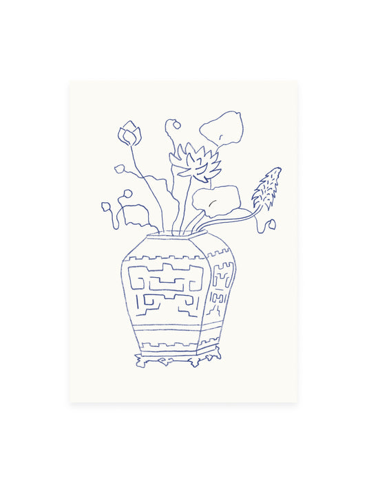 Postkarte Vase mit Lotus (Risographie)