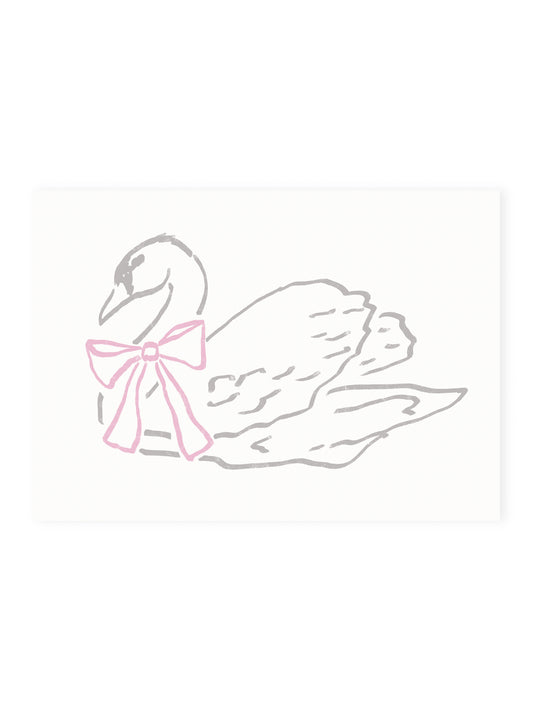 Postkarte Schwan mit Rosa Schleife